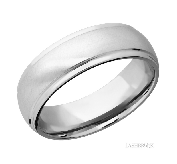 Cobalt Domed Stepped Down Edge Satin Finish Wedding Band by Lashbrook Designs