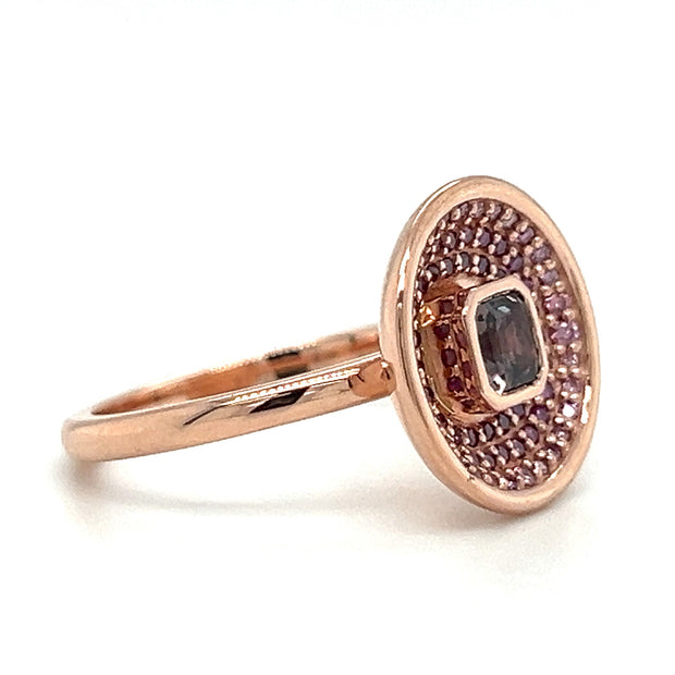 14k Rose Gold Montana Sapphire & Ombre Color Diamond Geometric Fashion Ring by IJC