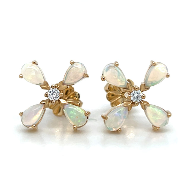 14k Yellow Gold Australian Opal & Diamond Earrings