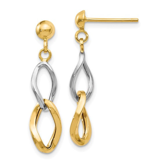 14k Two Tone Gold Open Link Dangle Earrings