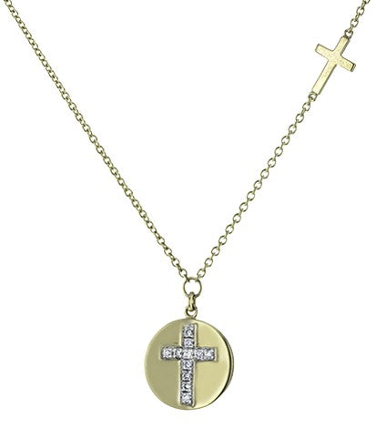 14k Yellow Gold Diamond Cross Necklace by Zeghani