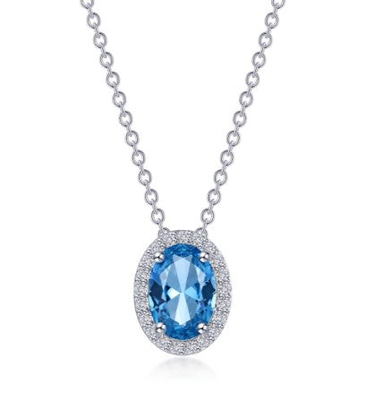 Sterling Silver Simulated Blue Topaz & Simulated Diamond Halo Fashion Necklace by Lafonn