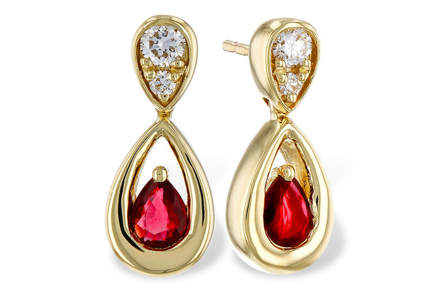 14k Yellow Gold Ruby & Diamond Dangle Earrings by Allison Kaufman