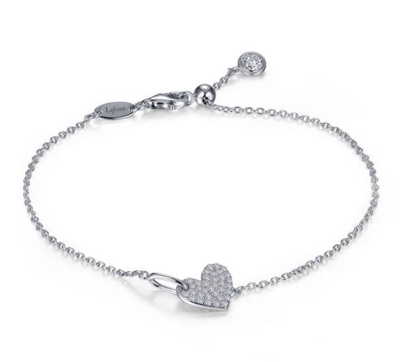 Sterling Silver Simulated Diamond Pave Heart Charm Bracelet by Lafonn