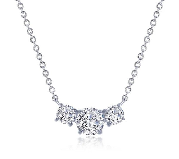 Sterling Silver Simulated Diamond Three Stone Necklace by Lafonn