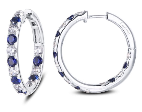 Sterling Silver Simulated Diamond & Lab Created Blue Sapphire Hoop Earrings by Lafonn