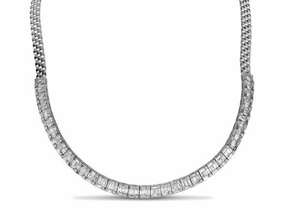 18k White Gold Mosaic Diamond Panther Link Necklace