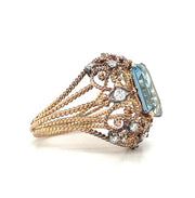 Pre-Owned 9-10k Yellow Gold Vintage Aquamarine & Diamond Fashion Ring