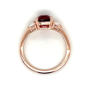 14k Rose Gold Red Spinel & Rose Cut Diamond Three Stone Ring by IJC