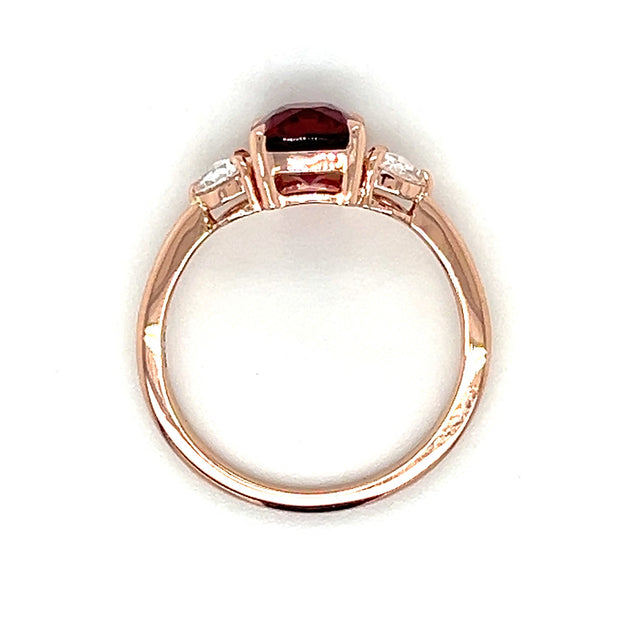 14k Rose Gold Red Spinel & Rose Cut Diamond Three Stone Ring by IJC