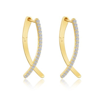 Sterling Silver/Gold Plated Simulated Diamond Crossover Oval Hoop Earrings by Lafonn