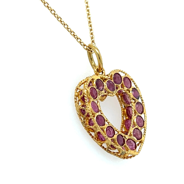 Pre-Owned 18k Yellow Gold Ruby Double Sided Heart Pendant