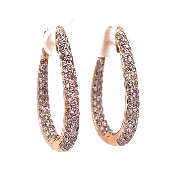 18k Rose Gold Fancy Light Pink Diamond Pave Hoop Earrings