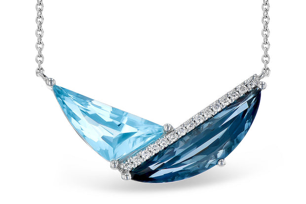 14k White Gold Swiss/London Blue Topaz & Diamond Halo Necklace by Allison Kaufman