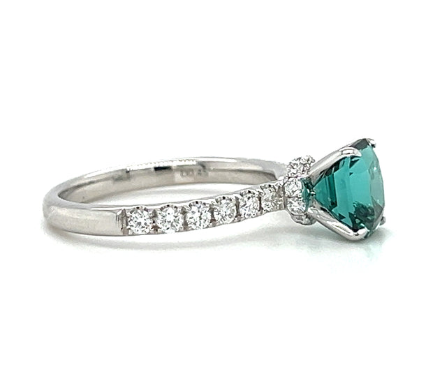 18k White Gold Green Tourmaline & Diamond Ring by IJC