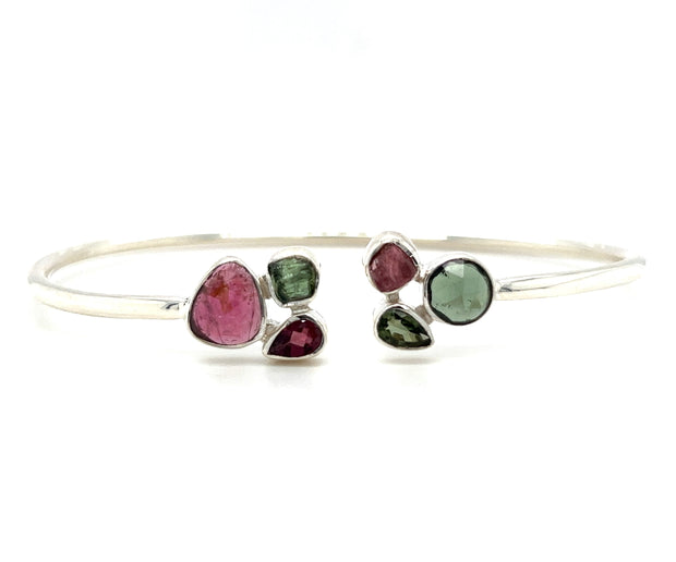 Sterling Silver Pink & Green Tourmaline Bangle Bracelet