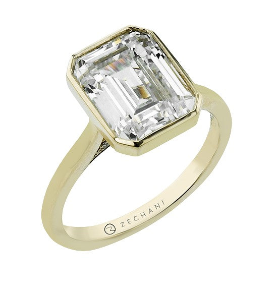 14k Yellow Gold Emerald/Radiant Cut Bezel Diamond Engagement Ring by Zeghani