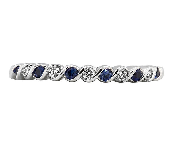 14k White Gold Blue Sapphire & Diamond Band by Rego Designs