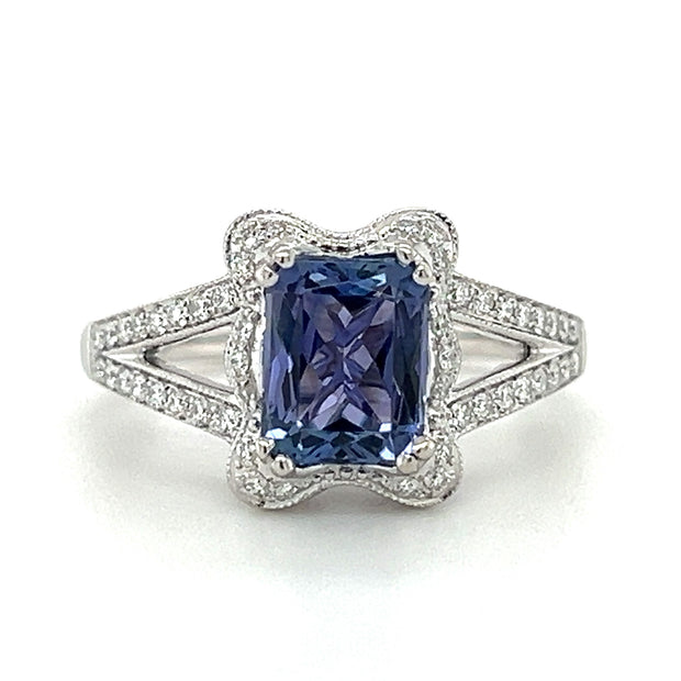 14k White Gold Vintage Inspired Tanzanite & Diamond Ring by Rego Designs