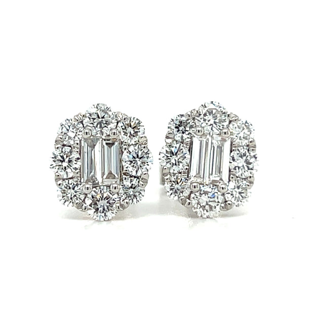 18k White Gold Diamond Halo Stud Earrings