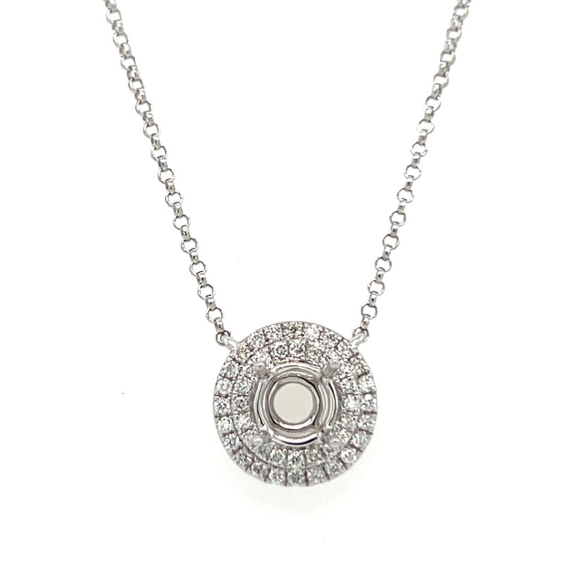 18k White Gold Double Halo Necklace Semi Mount