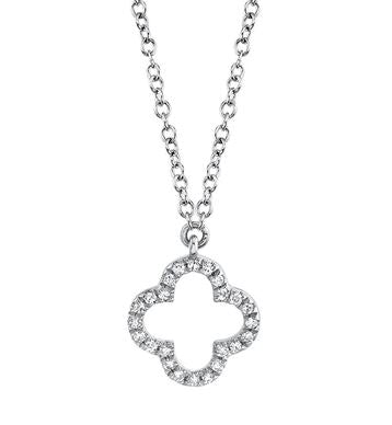 14k White Gold Petite Diamond Clover Necklace