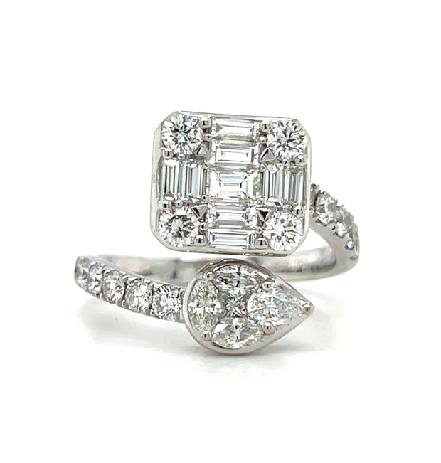 18k White Gold Bypass Style Cluster/Mosaic Diamond Fashion Ring