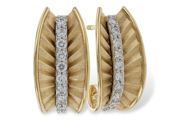 14k Yellow/White Gold Accented Diamond J Hoop Style Earrings by Allison Kaufman