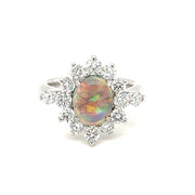 Pre-Owned Platinum Black Opal & Diamond Ring