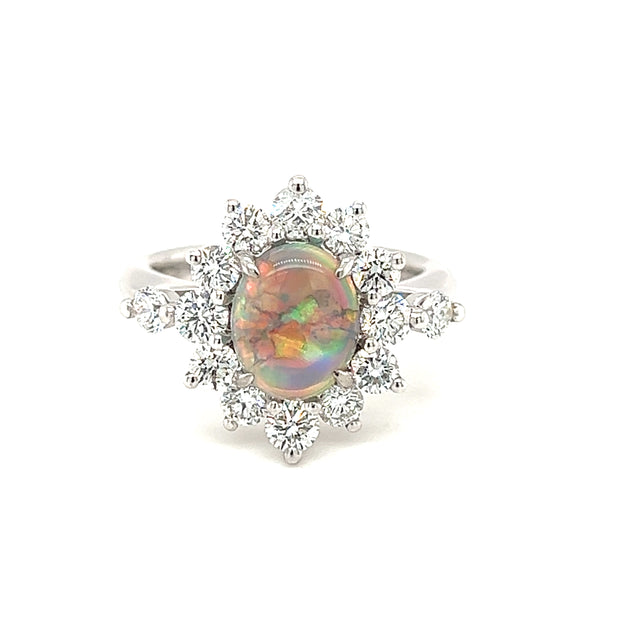 Pre-Owned Platinum Black Opal & Diamond Ring