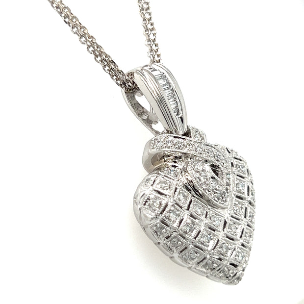 Pre-Owned Platinum & 18k White Gold Diamond Heart Puff Necklace