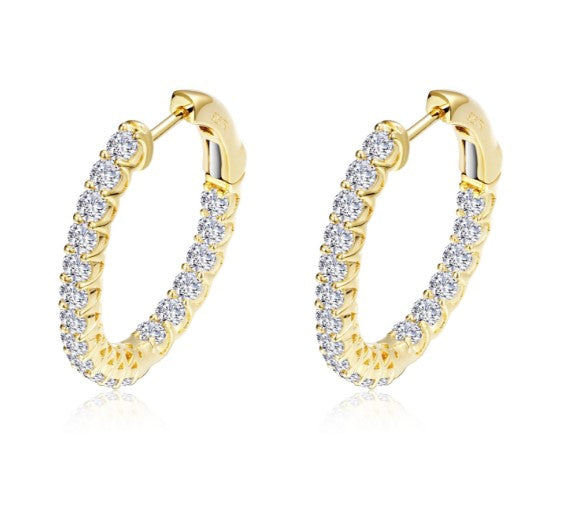 Sterling Silver/Gold Plated 1.80 CTW Simulated Diamond Oval Inside Outside Hoop Earrings by Lafonn