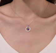 Sterling Silver Lab Created Blue Sapphire & Simulated Diamond Reversible Circle Drop Necklace by Lafonn