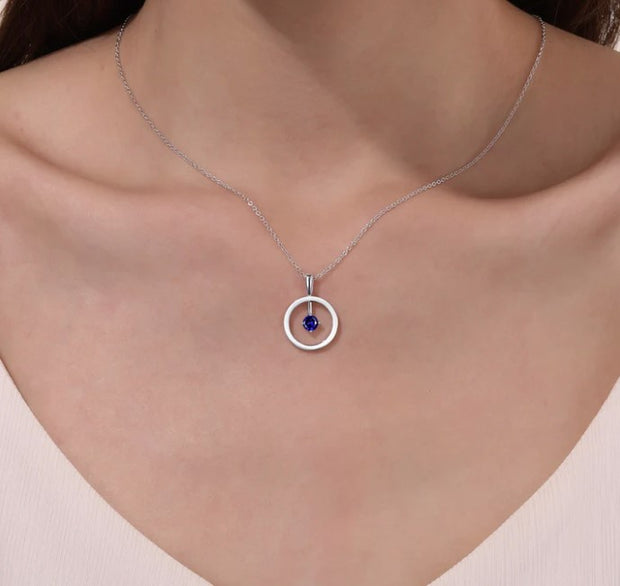 Sterling Silver Lab Created Blue Sapphire & Simulated Diamond Reversible Circle Drop Necklace by Lafonn