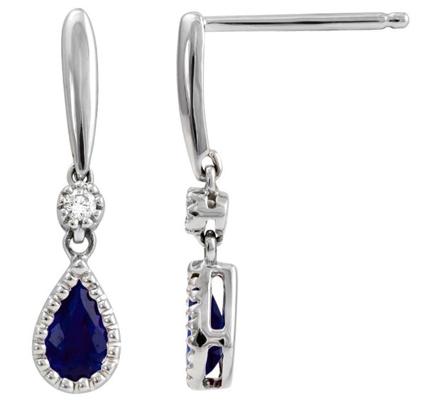 14k White Gold Blue Sapphire & Diamond Dangle Earrings by Rego Designs