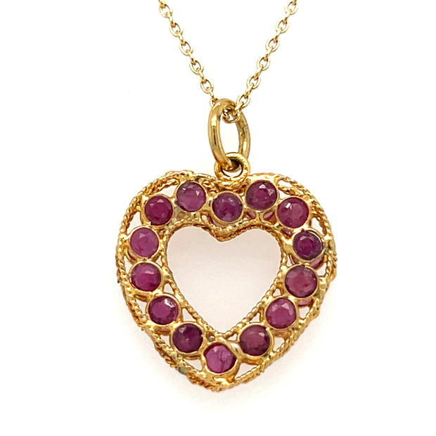 Pre-Owned 18k Yellow Gold Ruby Double Sided Heart Pendant