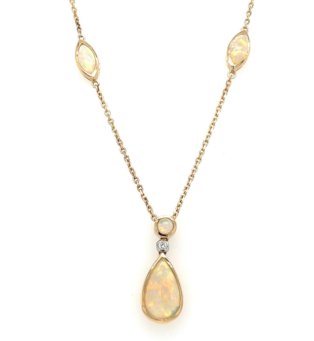 14k Yellow/White Gold Australian Opal & Diamond Fashion Necklace