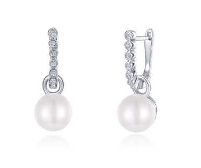 Sterling Silver Freshwater Cultured Pearl & Simulated Diamond Huggie Hoop Earrings by Lafonn