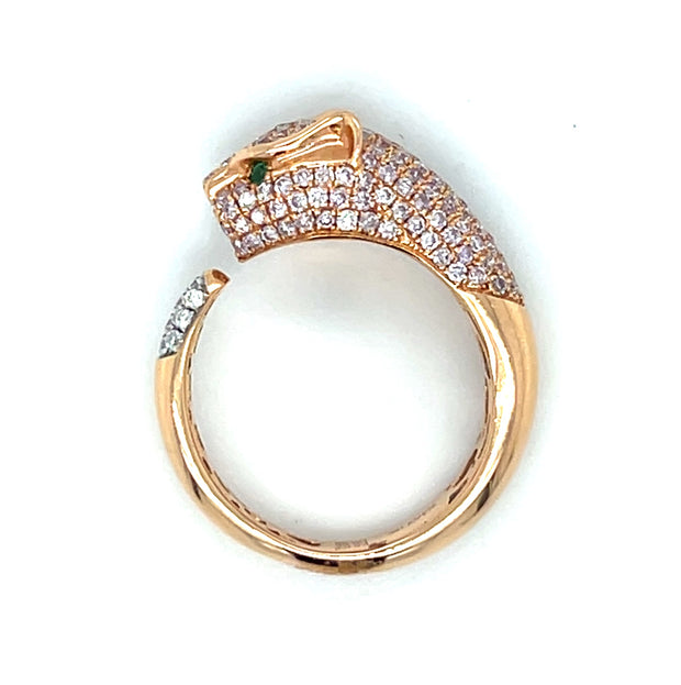 18k Rose Gold Fancy Color Diamond & Emerald Panther Ring