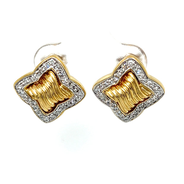Pre-Owned 18k Gold Diamond Quatrefoil Stud Earrings by David Yurman