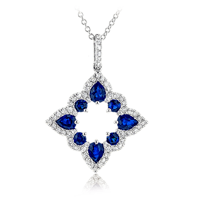 14k White Gold Sapphire & Diamond Necklace by Zeghani