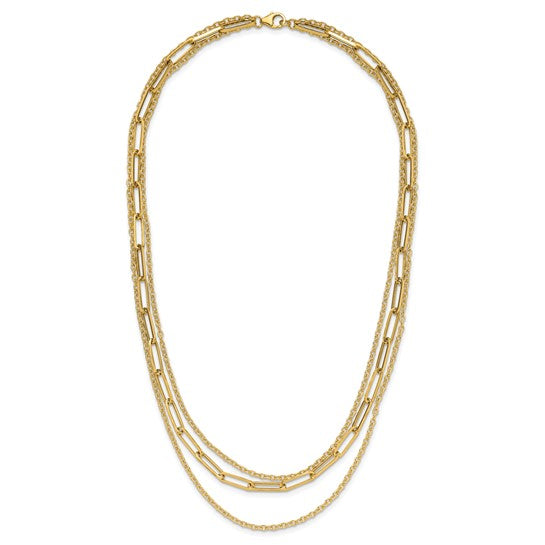 14k Yellow Gold Polished Multi-Strand Fancy Link Chain Necklace 18"