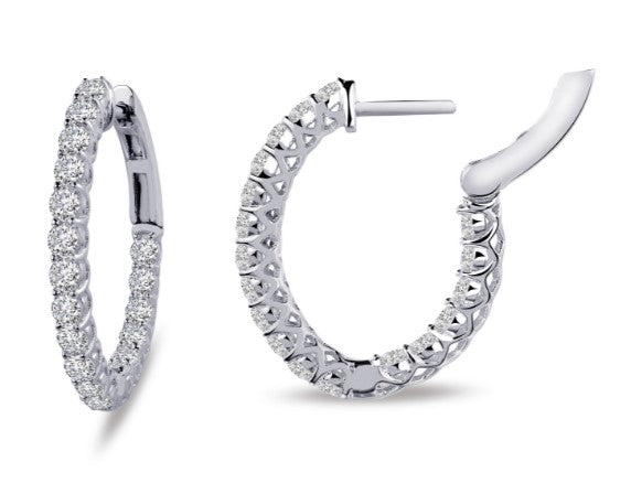 Sterling Silver 1.80 CTW Simulated Diamond Oval Inside Outside Hoop Earrings by Lafonn