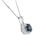 18K White Gold Blue Spinel & Diamond Halo Necklace by IJC