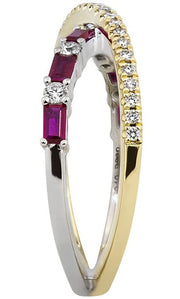 14k Two Tone Contemporary Ruby & Diamond Criss Cross Fashion Ring by Rego Designs