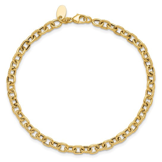 14k Yellow Gold Polished/Textured Link Bracelet