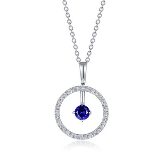 Sterling Silver Lab Created Blue Sapphire & Simulated Diamond Reversible Circle Drop Necklace by Lafonn