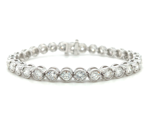 18k White Gold Vintage Inspired 7.48 CTW Diamond Tennis Bracelet