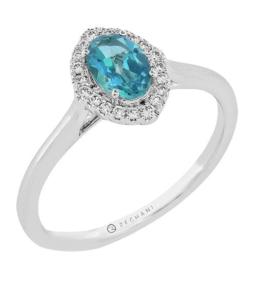 14k White Gold Pariaba Topaz & Diamond Halo Fashoin Ring by Zeghani