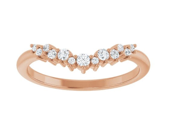 14k Rose Gold Scattered Diamond Contour Wedding Band